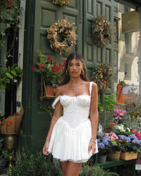 Elegant Women Summer Lace Floral Patchwork Corset Mini Dress Sleeveless Square Neck Tie-Up Short Tank A-Line Flowy Party Dress