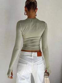 Long Sleeve Thumb-Hole Crop Top