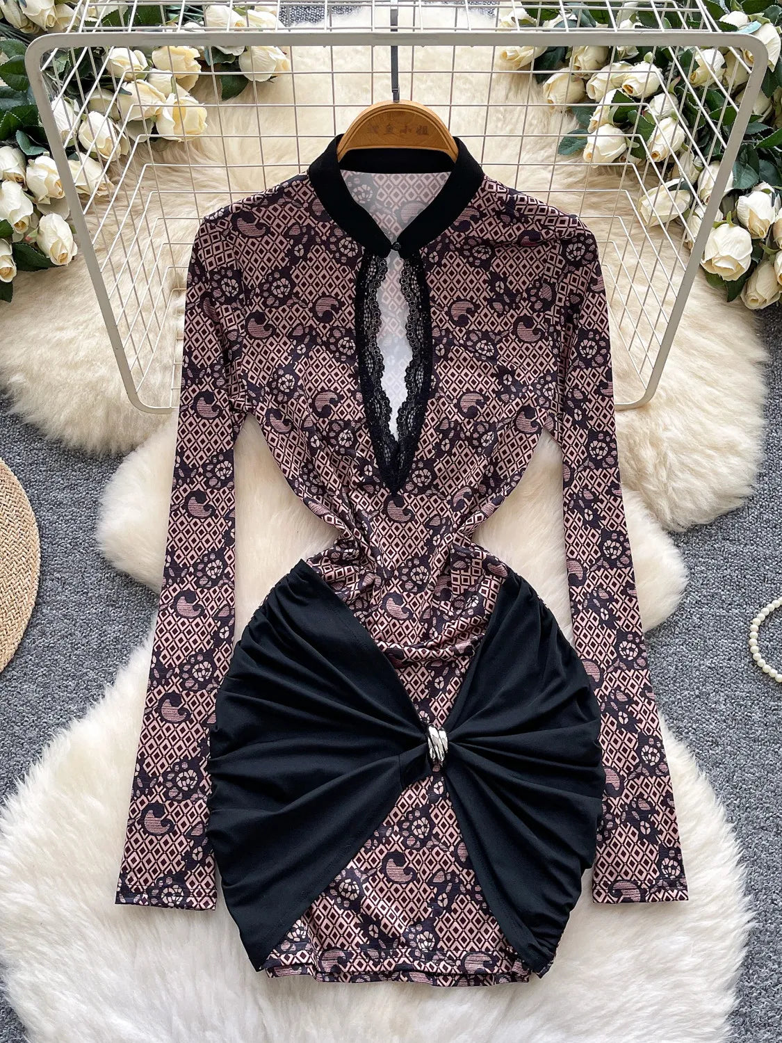 Lace Long Sleeve Bodycon Mini Dress