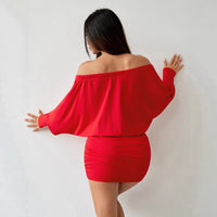 Off-Shoulder Long Sleeve Knit Bodycon Mini Dress