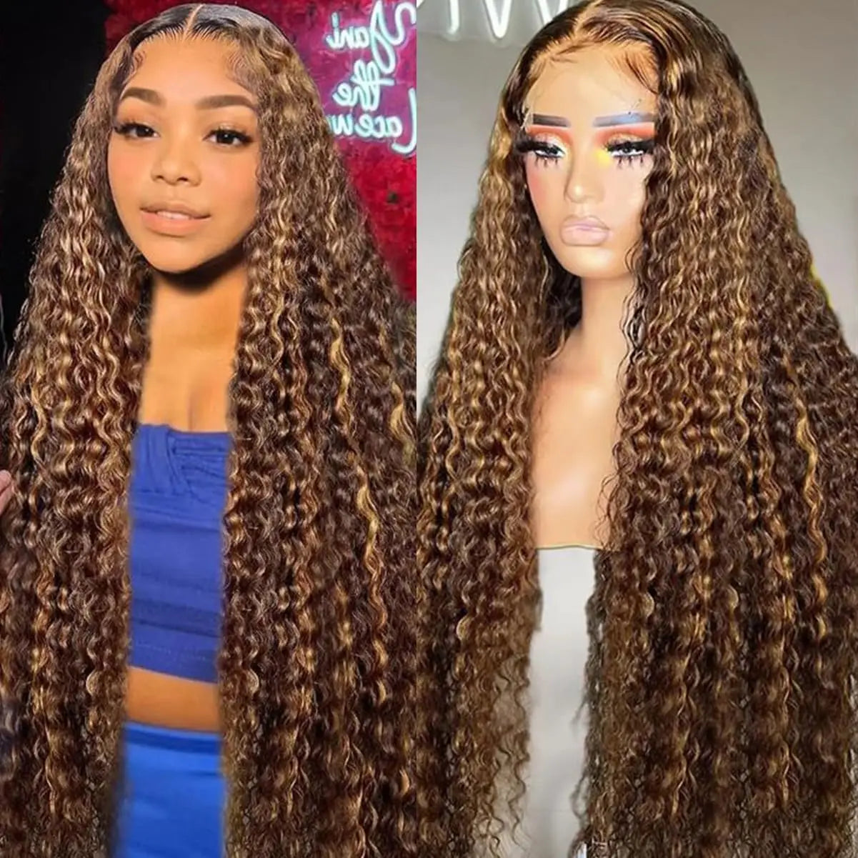 P4/27 Highlight Deep Wave HD Lace Front Curly Wig