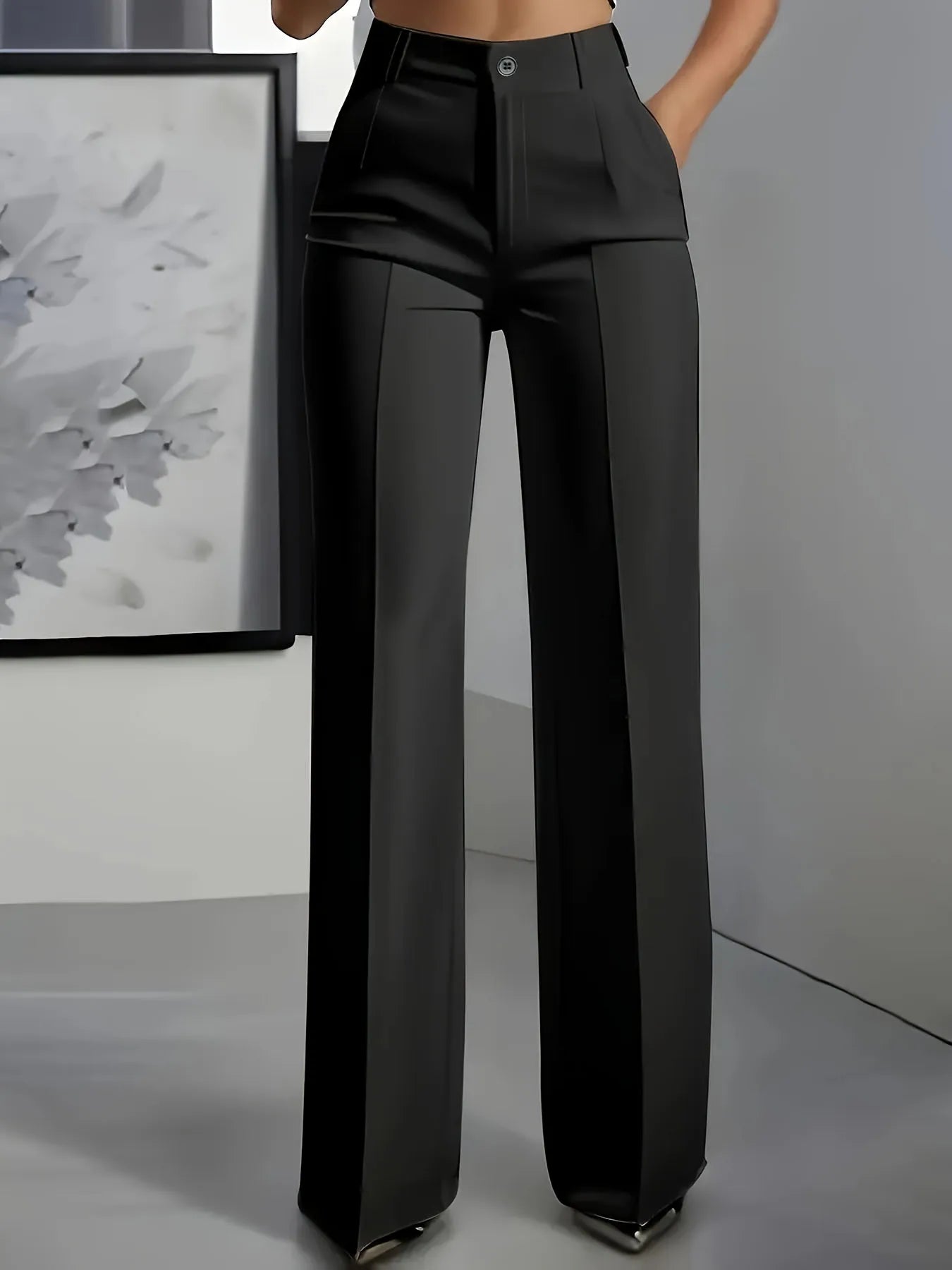 High Waist Draped Straight-Cut Trousers