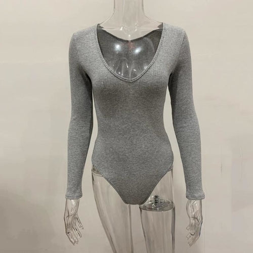 V-Neck Long Sleeve Knit Bodysuit