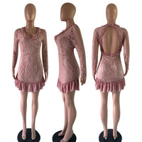 Ruffle Lace Patchwork Long Sleeve A-Line Dress