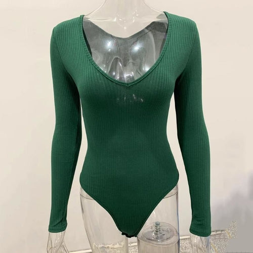 V-Neck Long Sleeve Knit Bodysuit