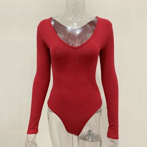 V-Neck Long Sleeve Knit Bodysuit