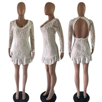 Ruffle Lace Patchwork Long Sleeve A-Line Dress