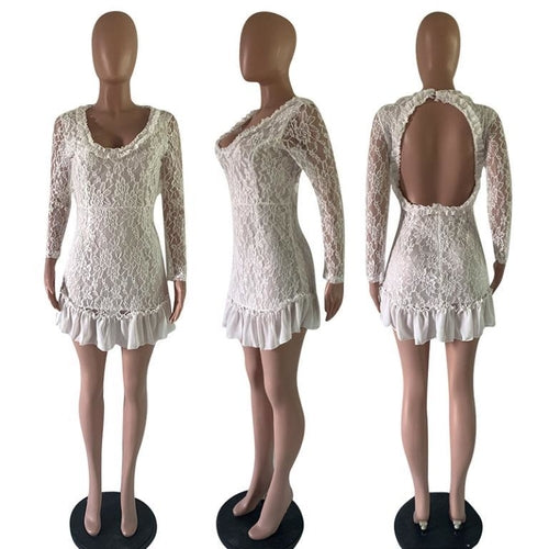 Ruffle Lace Patchwork Long Sleeve A-Line Dress