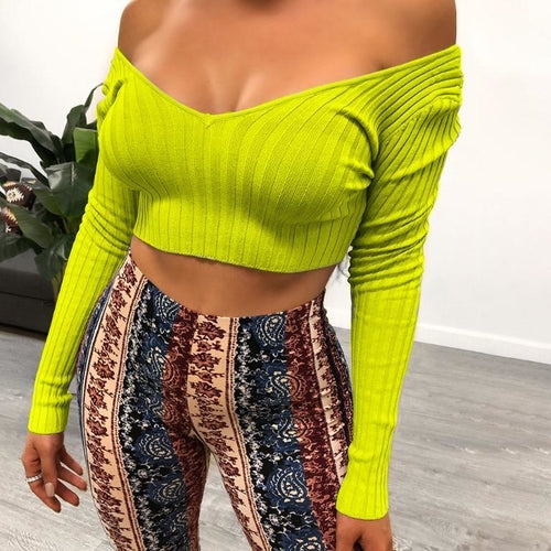 Black V-Neck Off Shoulder Crop Top
