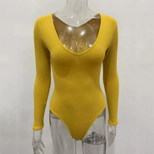 V-Neck Long Sleeve Knit Bodysuit