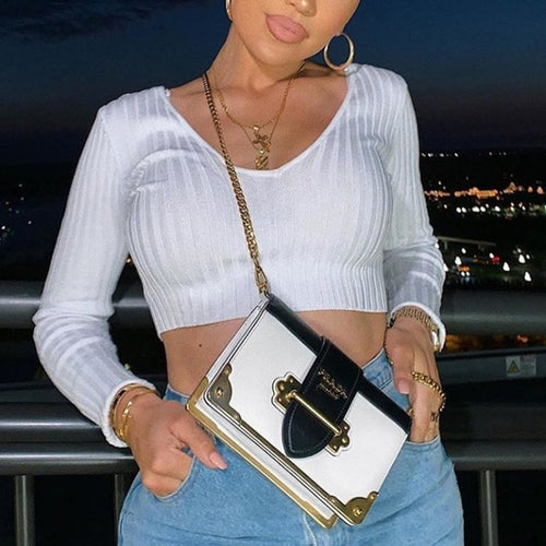 Black V-Neck Off Shoulder Crop Top