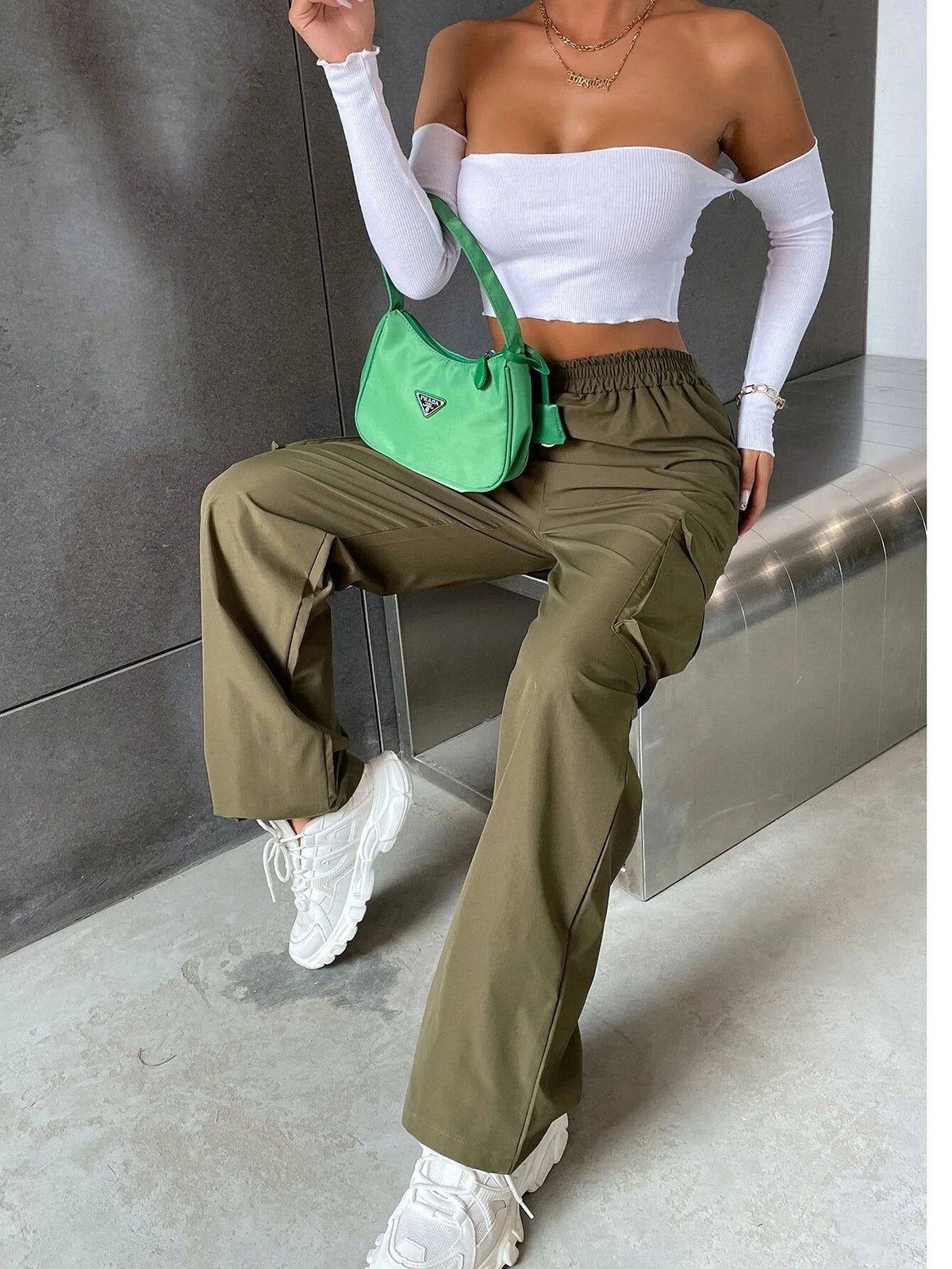 High Waist Wide-Leg Cargo Trousers