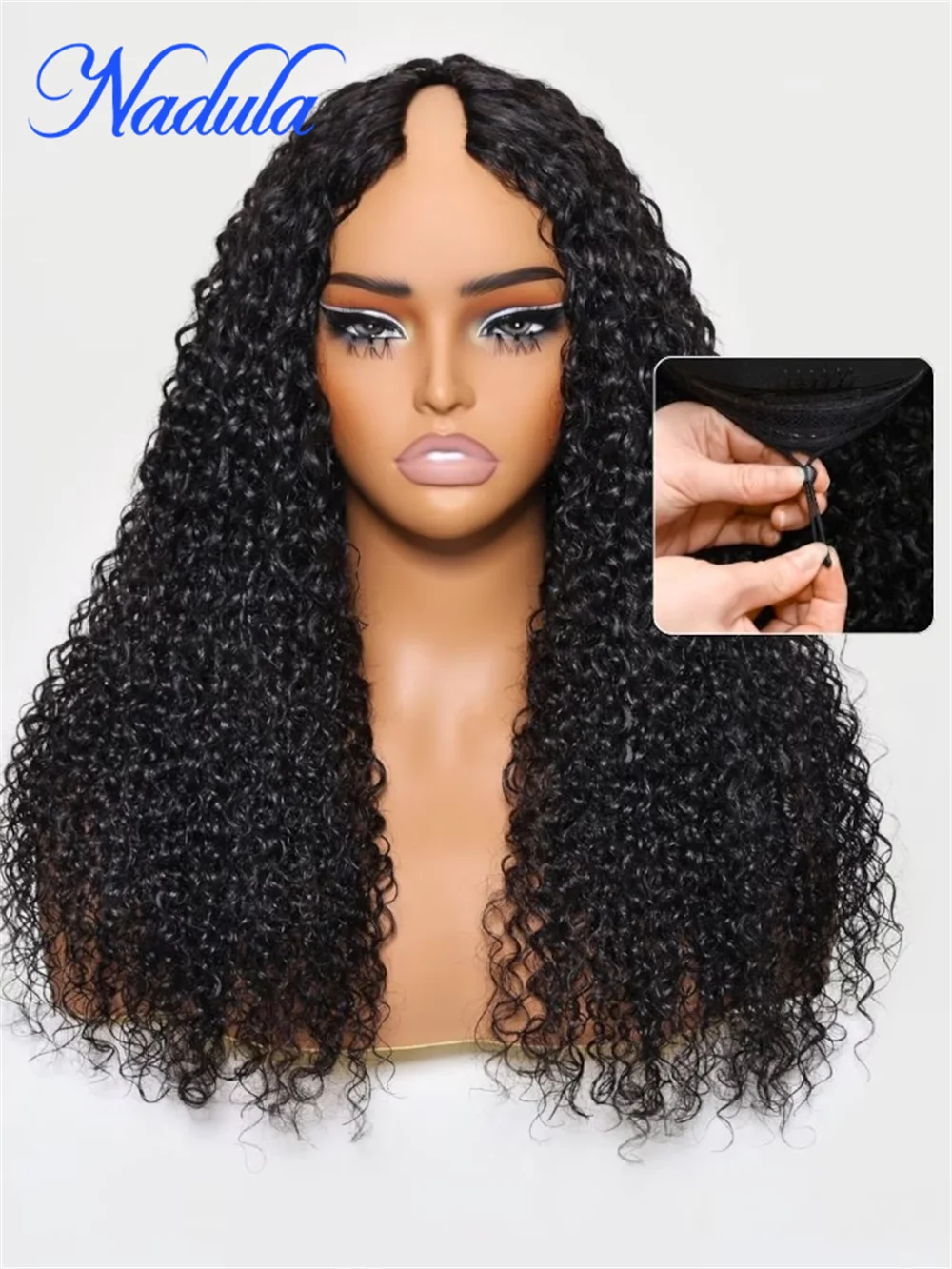 V-Part Jerry Curly Glueless Human Hair Wig
