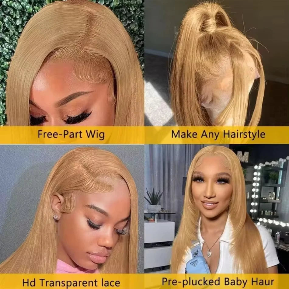 #27 Honey Blonde Straight HD Lace Wig – 13x4 & 13x6 | 200% & 220% Density | 18–36 Inches