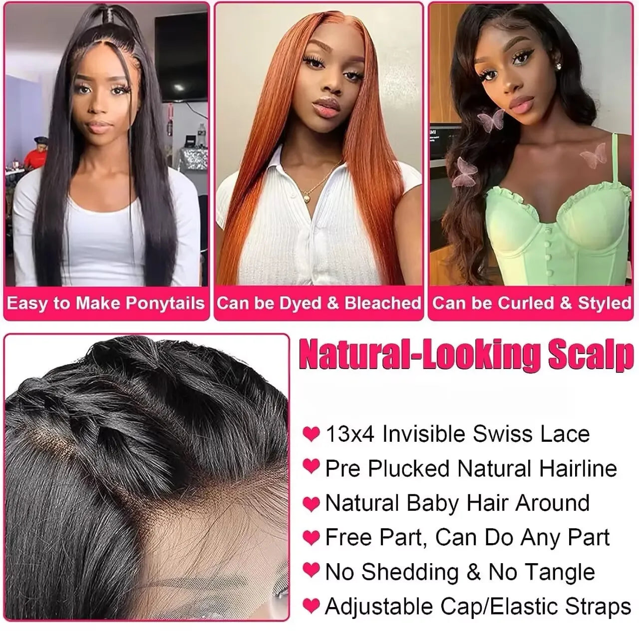13x4 13x6 Natural Color Full Frontal 360 HD Transparent Lace 40 46 Inch Long Straight 7x6 Closure Human Hair Pre plucked Wigs