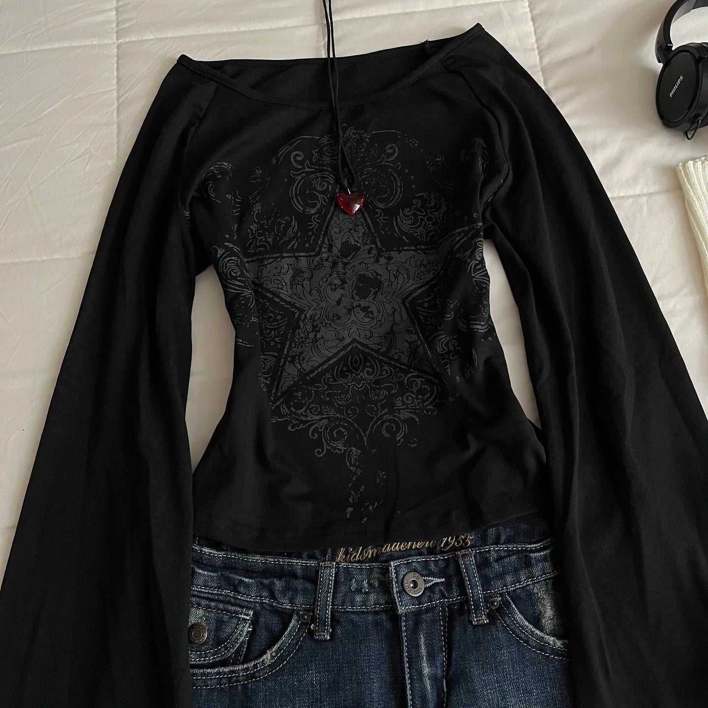 Y2K Gothic Print Long Sleeve Top
