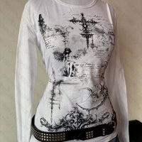 Y2K Style Aesthetic Sweet and Sexy Long Sleeved Top for Women'S Casual Gothic Punk Printed T-Shirt Harajuku Grunge Clothes Emo