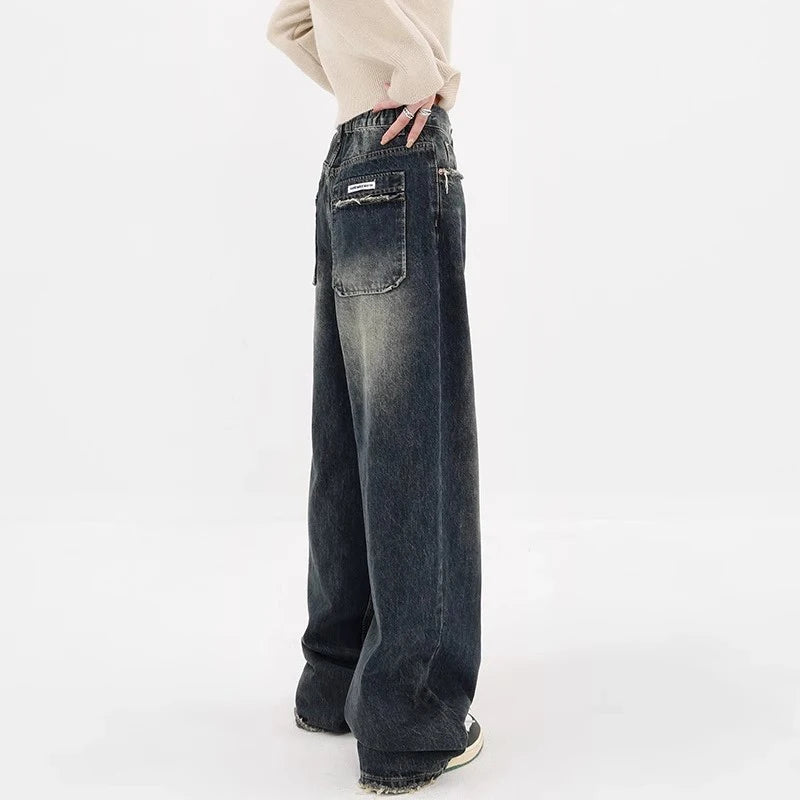Harajuku Y2K Loose Jeans Women'S Streetwear Retro Fashion High Waisted Pants High Street Loose Wide Leg Denim Pants Women