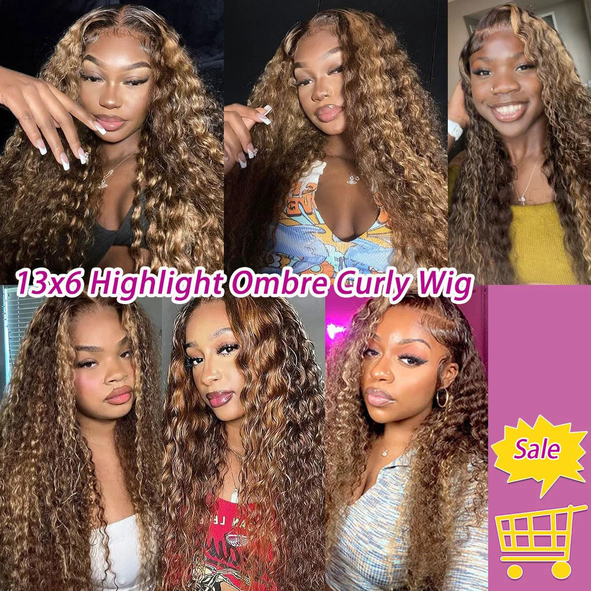 P4/27 Highlight Deep Wave HD Transparent Lace Frontal Wig