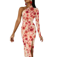 One-Shoulder Floral Print Bodycon Maxi Dress