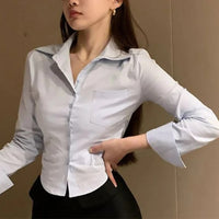 Chiffon Button-Down Crop Blouse