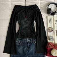 Y2K Gothic Print Long Sleeve Top