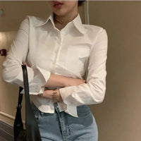 Chiffon Button-Down Crop Blouse