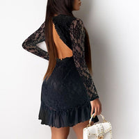 Ruffle Lace Patchwork Long Sleeve A-Line Dress