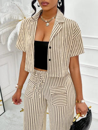 Striped Cropped Shirt & Wide-Leg Pants Set