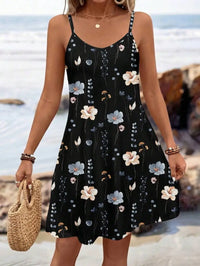 Black Floral Print Sleeveless Knit Mini Dress