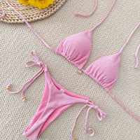 Solid Color Strap Split Shell Bikini Set