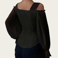 Square Collar Jacquard Slim Fit Blouse