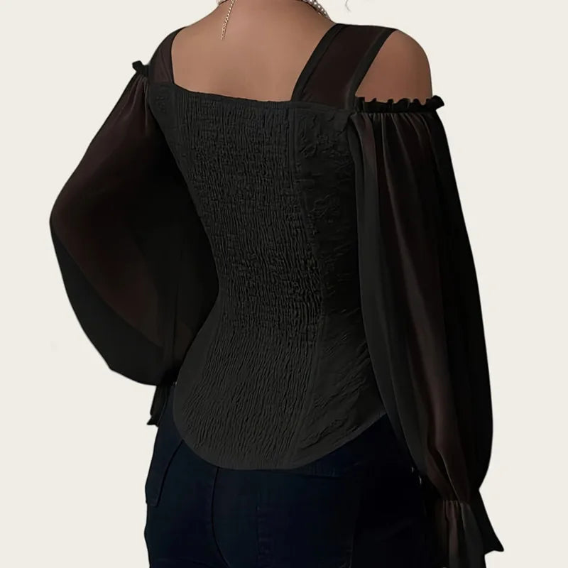 Square Collar Jacquard Slim Fit Blouse