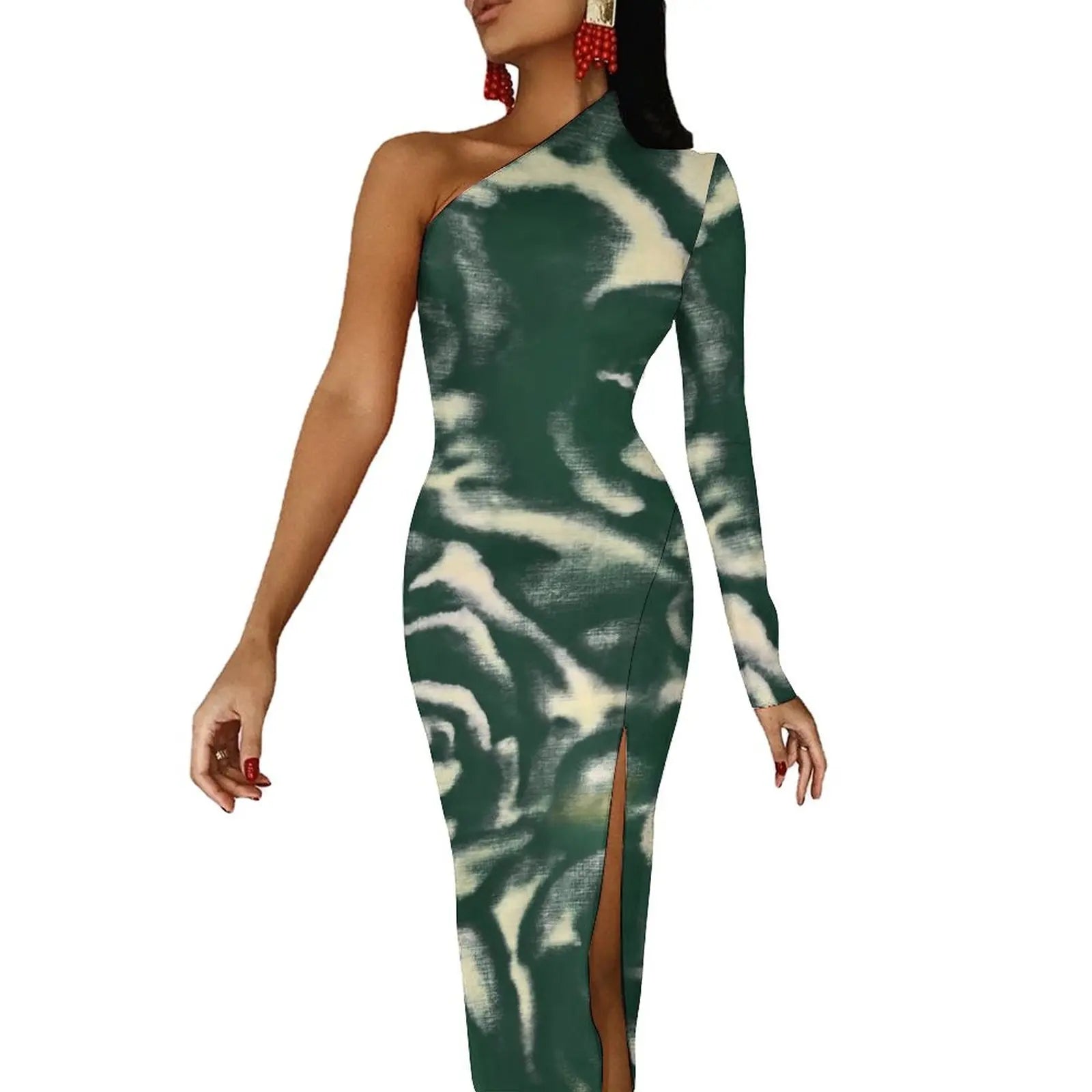 One-Shoulder Floral Print Bodycon Maxi Dress