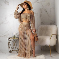 Fringed Tassel Crochet Hollow-Out Maxi Dress