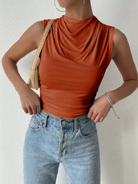 Pleated Half-High Neck Sleeveless Top