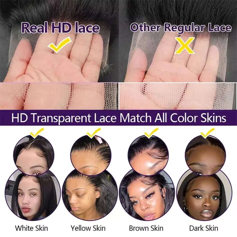 13x4 13x6 Natural Color Full Frontal 360 HD Transparent Lace 40 46 Inch Long Straight 7x6 Closure Human Hair Pre plucked Wigs