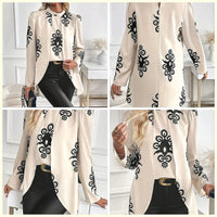 Fake Two-Piece Print Long Sleeve Blouse