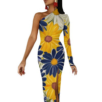 One-Shoulder Floral Print Bodycon Maxi Dress