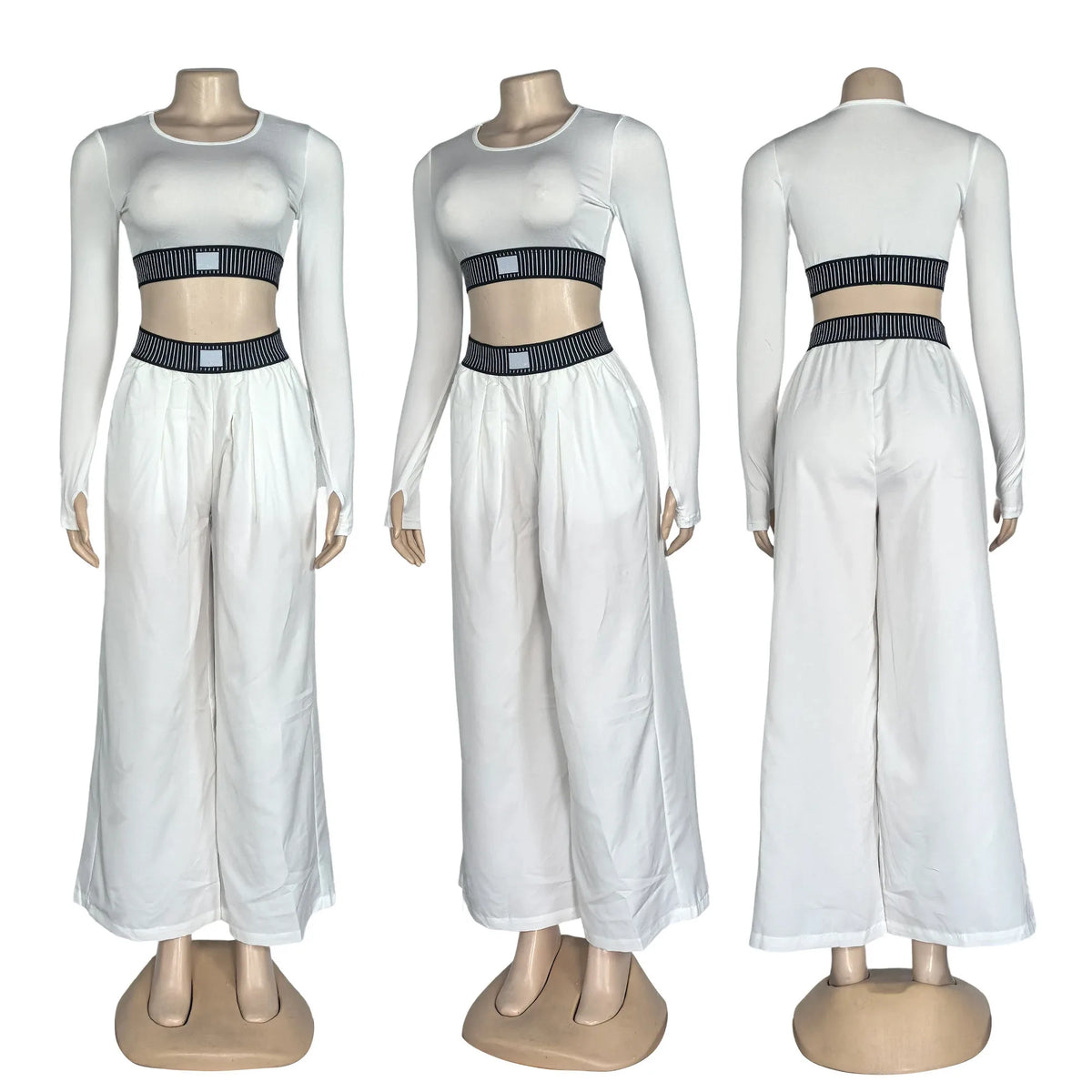 Long Sleeve Crop Top & Wide-Leg Pants Set