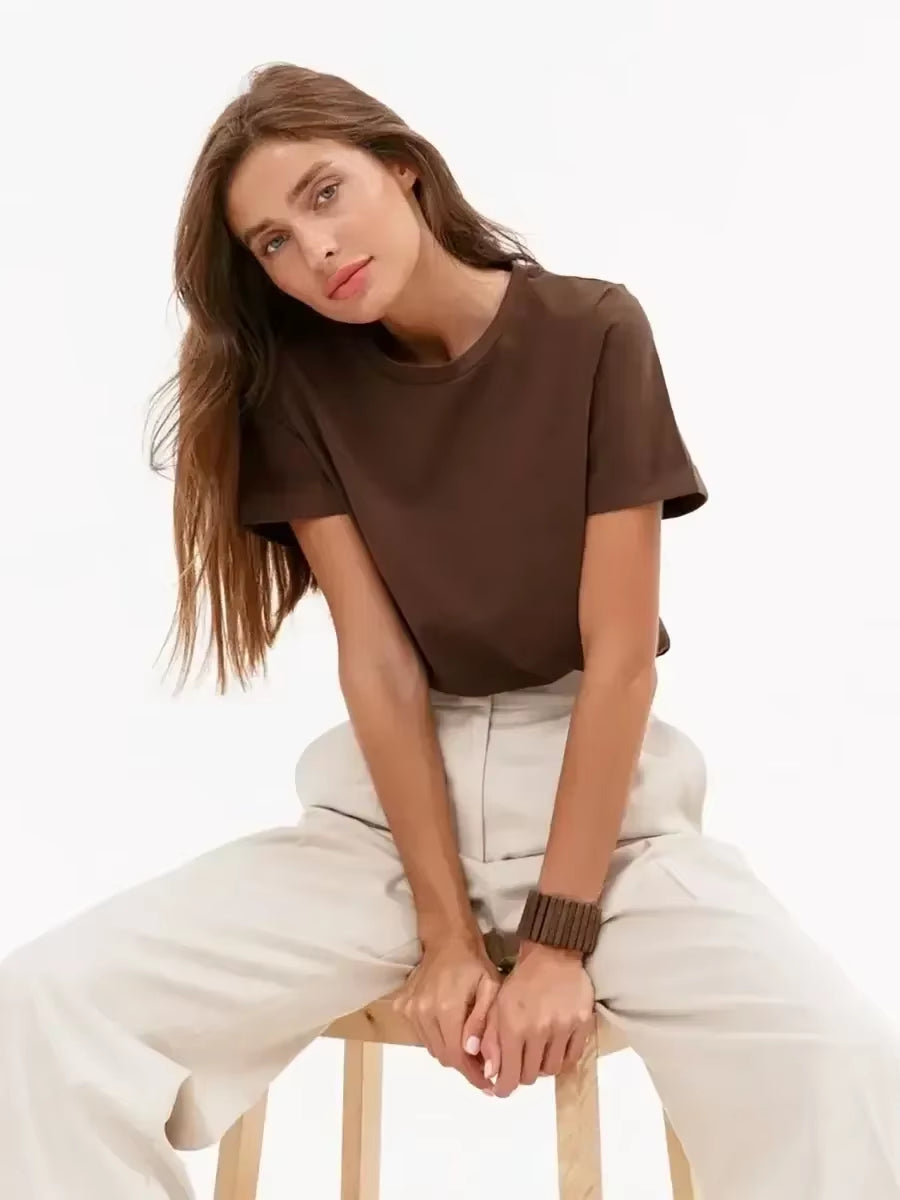 Summer 100% Cotton Women'S T-Shirt Bottoming Basic Fashionable Solid Lady Short Sleeve Loose Tops Shirts 230G/㎡ Tops