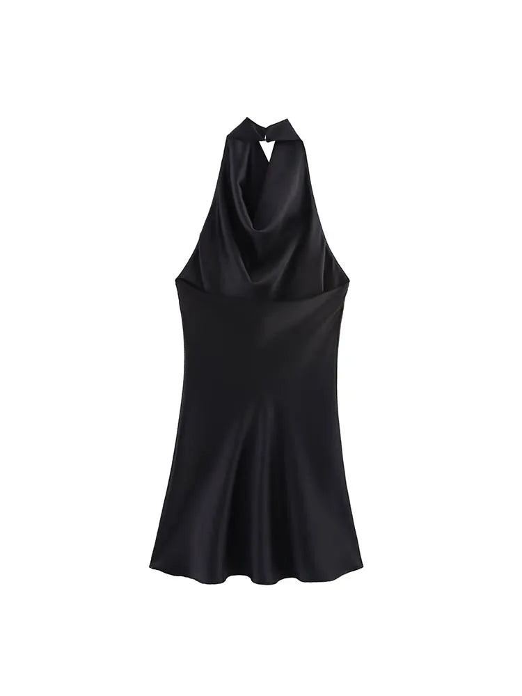 Satin Backless Halter Mini Dress