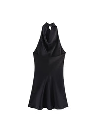 Satin Backless Halter Mini Dress