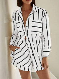 Monochrome Stripe Co-Ord Set — Long Sleeve Shirt & Tailored Shorts