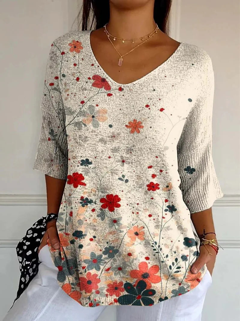 Athena | Women'S Vintage Floral Pattern Art Print Casual Knit Pullover