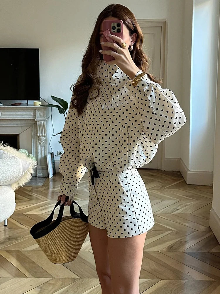 Polka Dot Turtleneck Zip Jacket