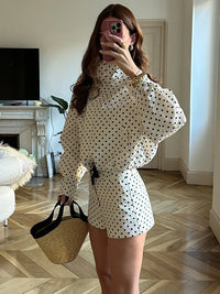 Polka Dot Turtleneck Zip Jacket