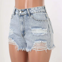 Women'S Jeans Shorts Casual Summer Fashion Ripped Jeans Pants with Holes Washed Color High-Waisted Fashion Denim Shorts 2024