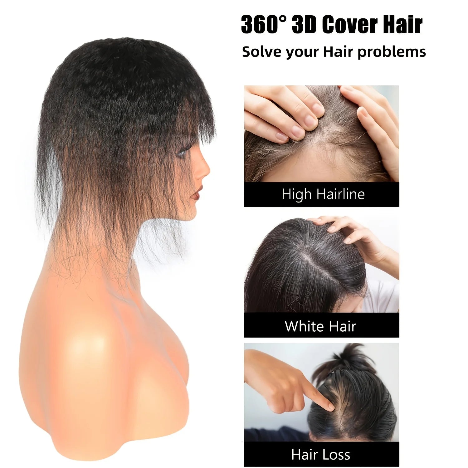 Kinky Straight Hair Topper with Bangs