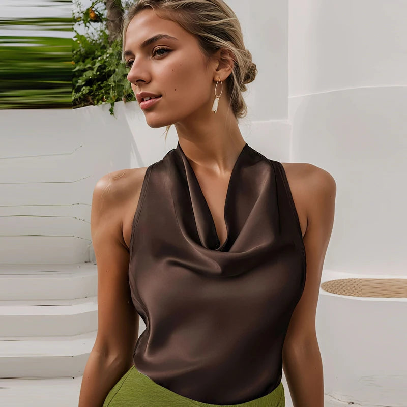 Satin Halter Corset Vest Top